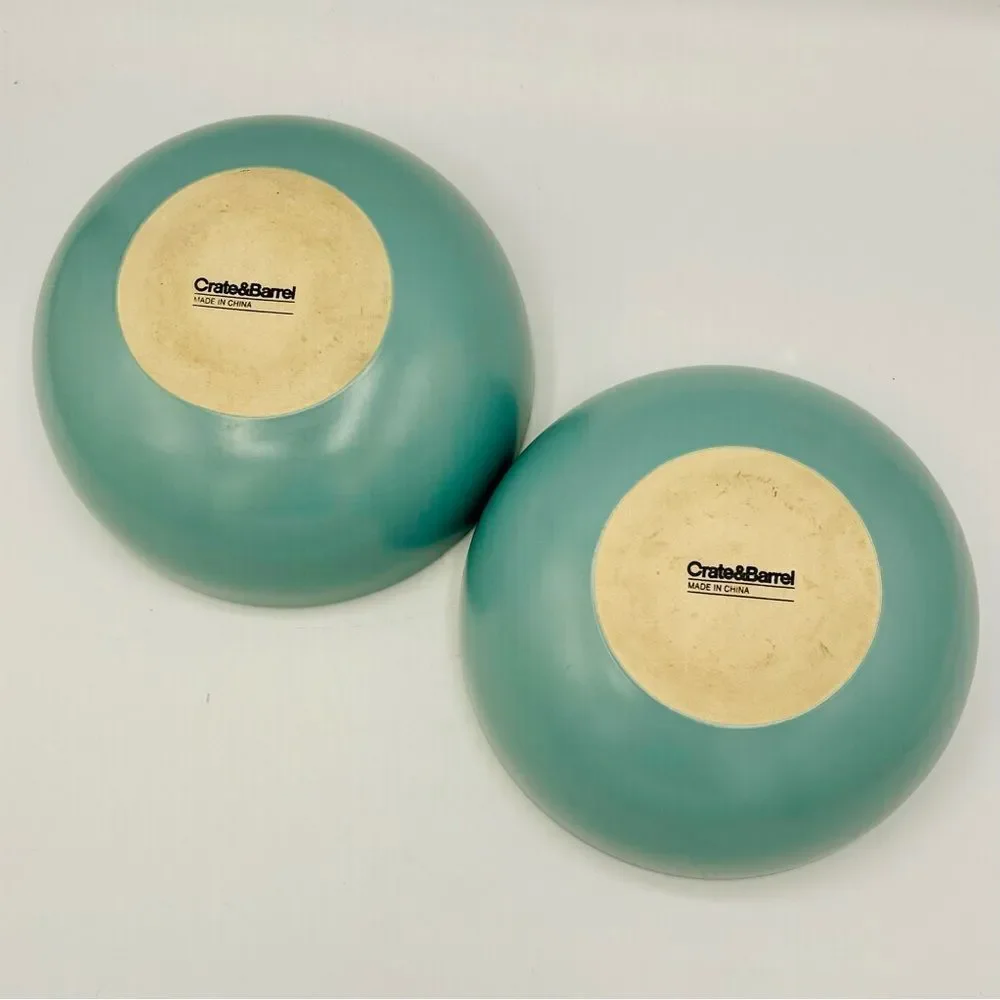 Crate&Barrel Blue Hue Matte Coupe Soup Cereal Bowls (2)
